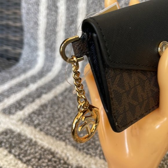 Michael Kors Kala Small Flap Key Ring Card Case Wallet MK Brown Black - Picture 7 of 13
